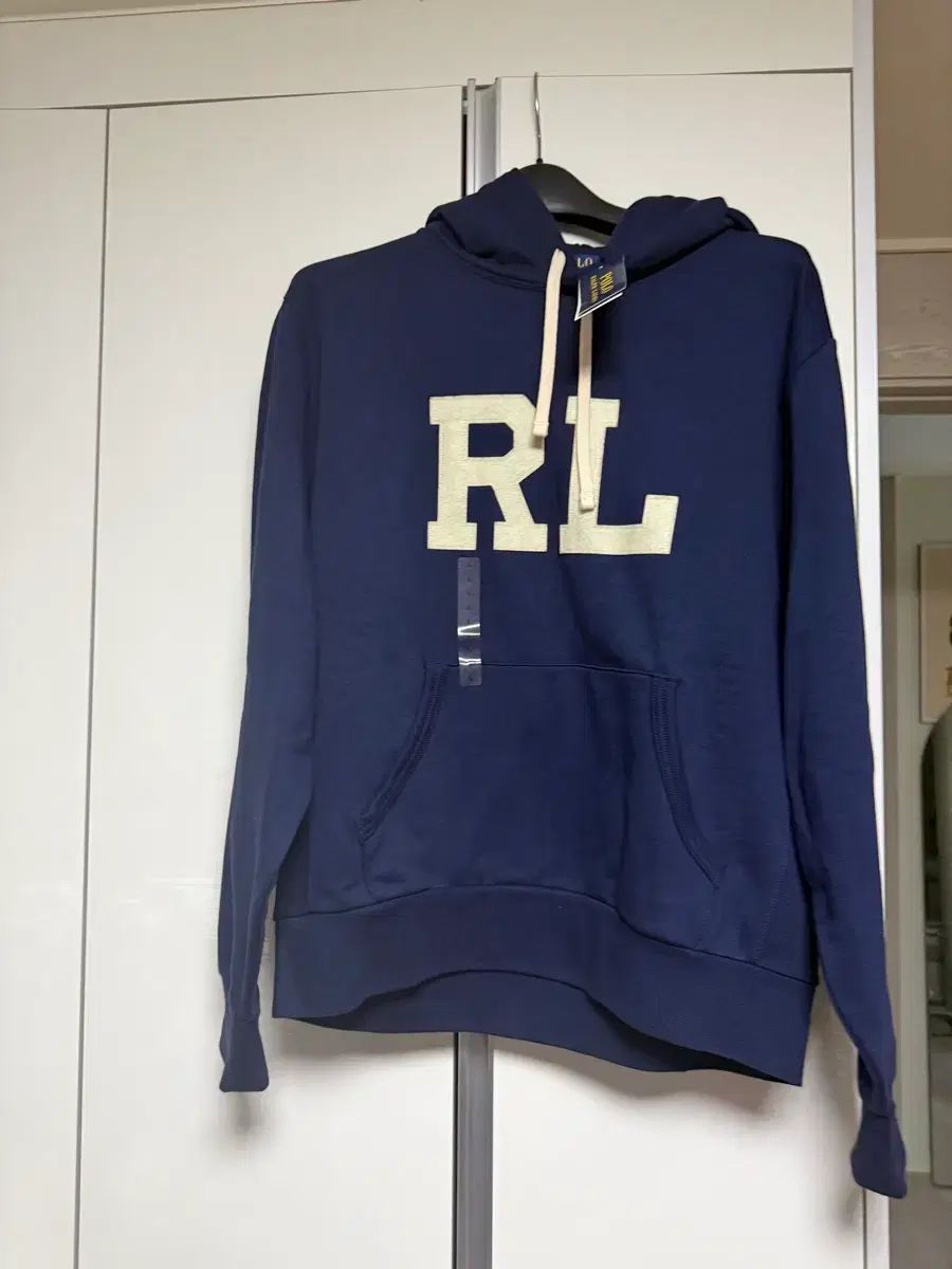 (L) 正規品 ポロ ラルフローレン ネイビー フードTシャツ RL ロゴ