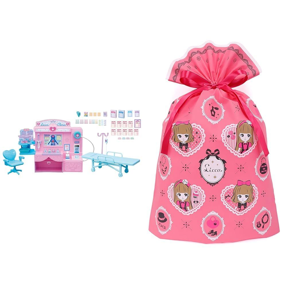 新品 ピピッとしんだん! おしゃべりリカちゃんクリニック + インディゴ タカラトミー リカちゃん ラッピング袋 3L ピンク TA658
