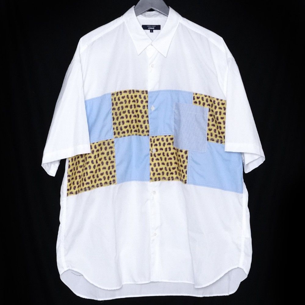 COMME DES GARCONS HOMME 切り替え ペイズリー柄 パッチワーク 半袖シャツ Lサイズ ホワイト HO-B016