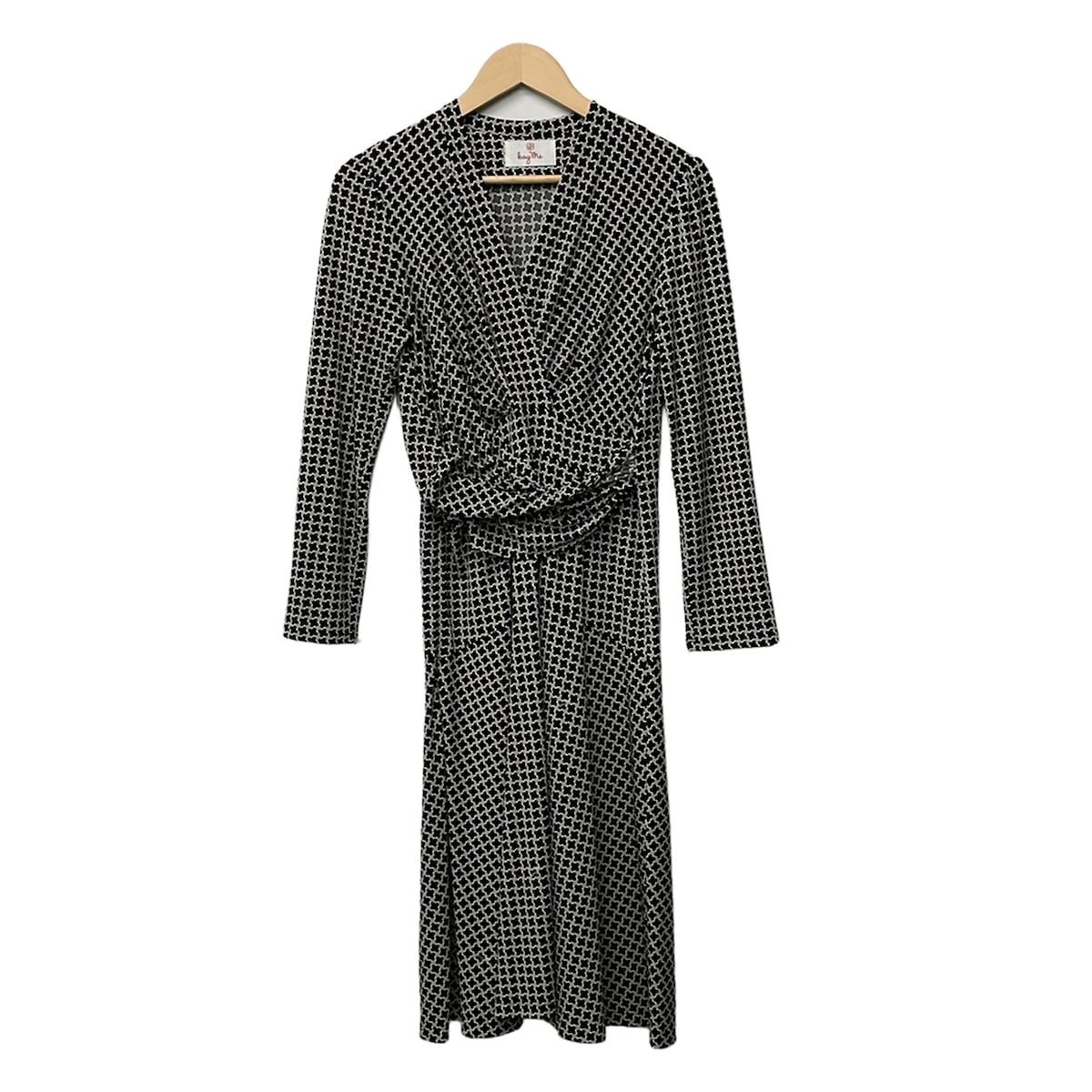 kayme(ケイミー) ワンピース サイズ9 M レディース美品 - 黒×グレー×白 Vネック/長袖/ひざ丈