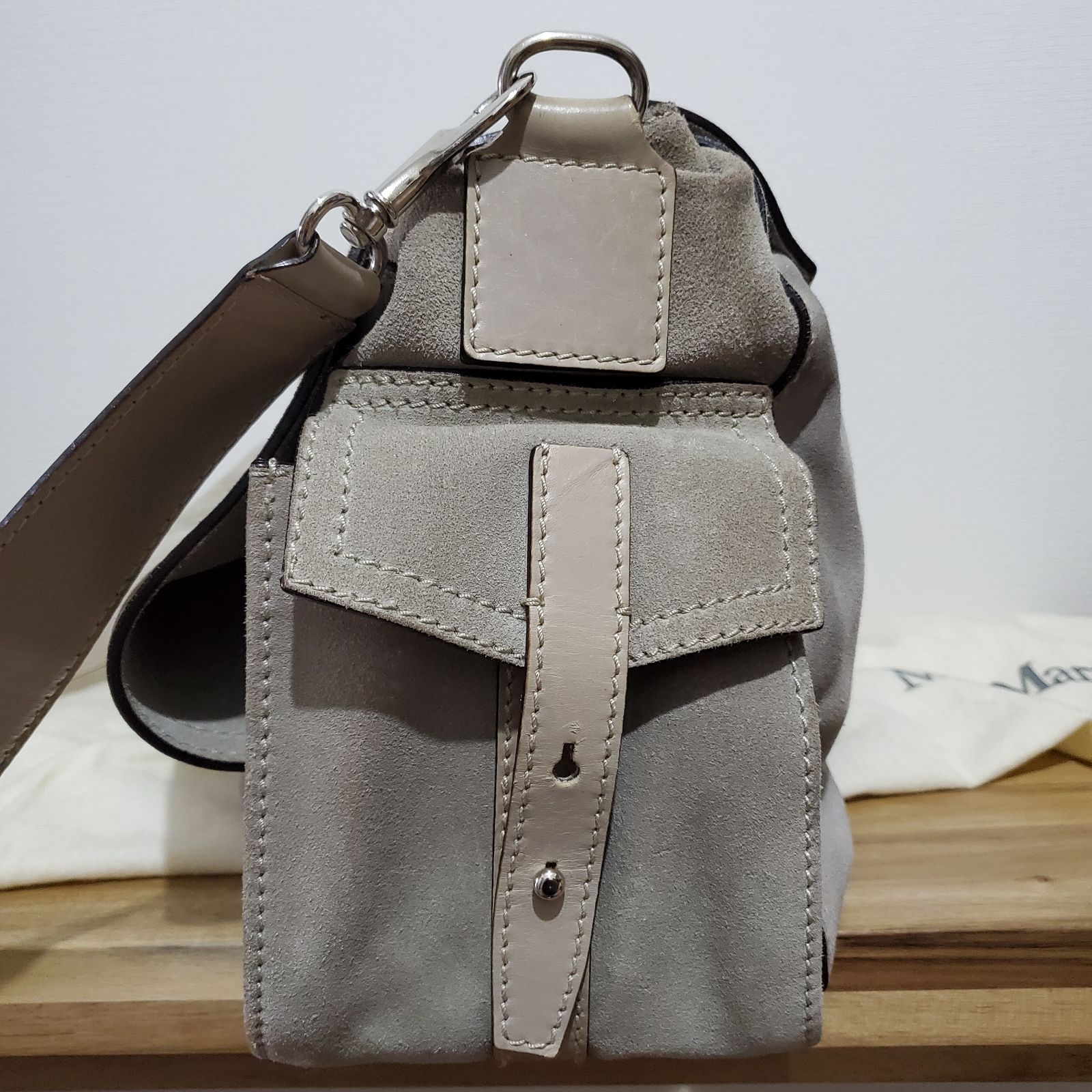 Max Mara マックスマーラ スエード×レザー ショルダーバッグ - メルカリ