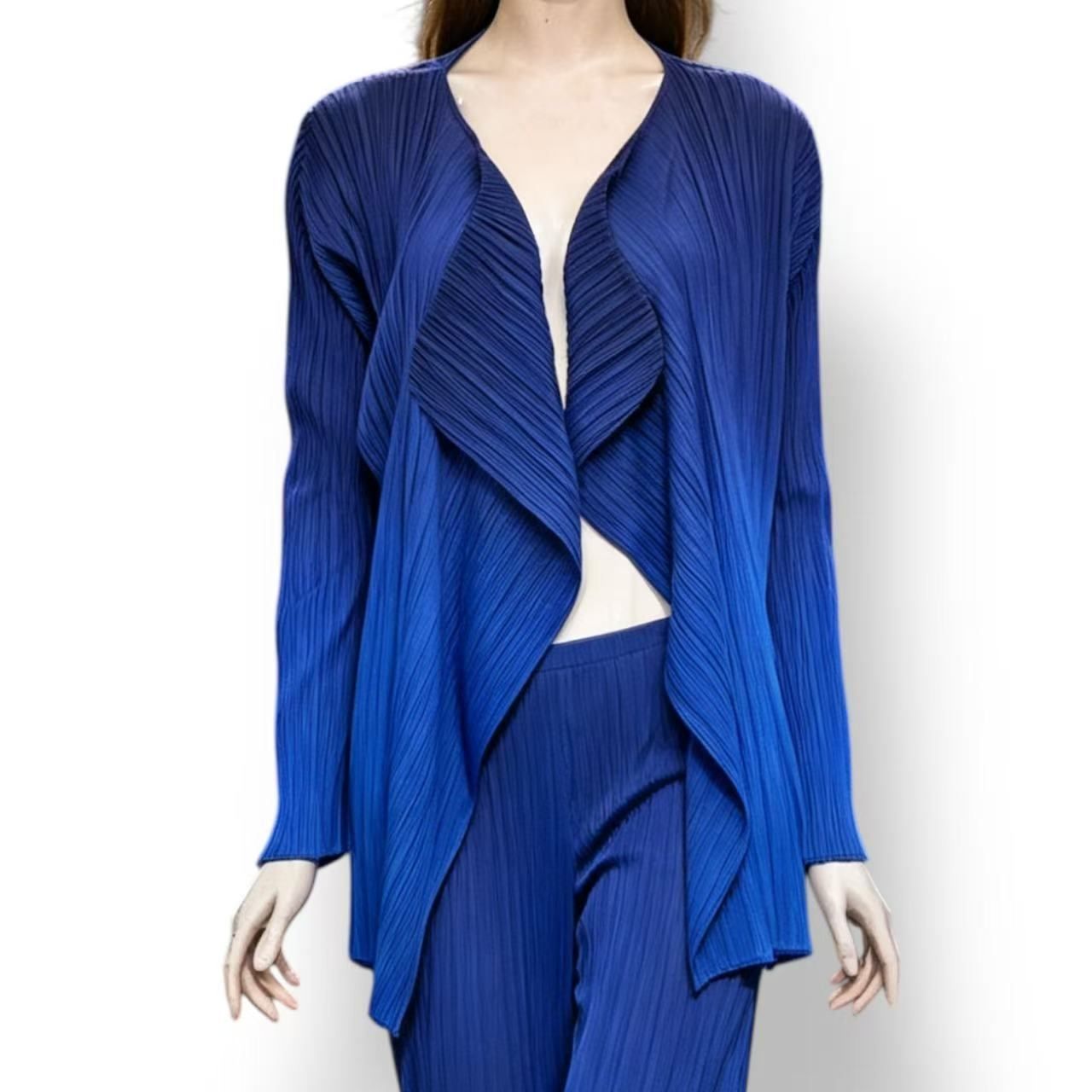 極美品 ISSEY MIYAKE イッセイミヤケ PLEATS PLEASE プリーツプリーズ カーディガン グラデーション ブルー サイズ3