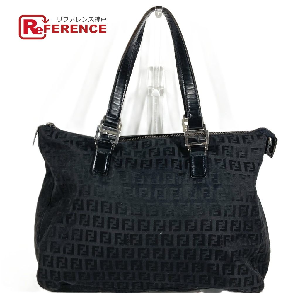 FENDI フェンディ トートバッグ ズッキーノ ロゴ レザー/キャンバス ブラック