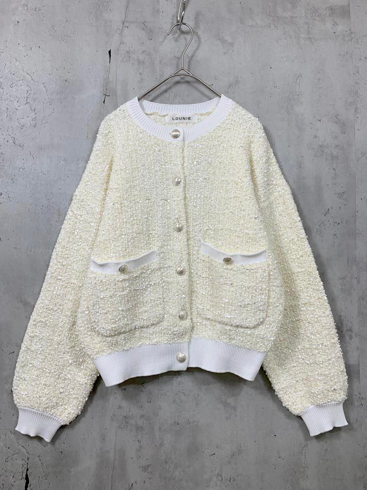 美品 LOUNIE ルーニィ 羽織り ツードニット ノーカラー ジャケット sizeF/アイボリー ■◇◎レディース