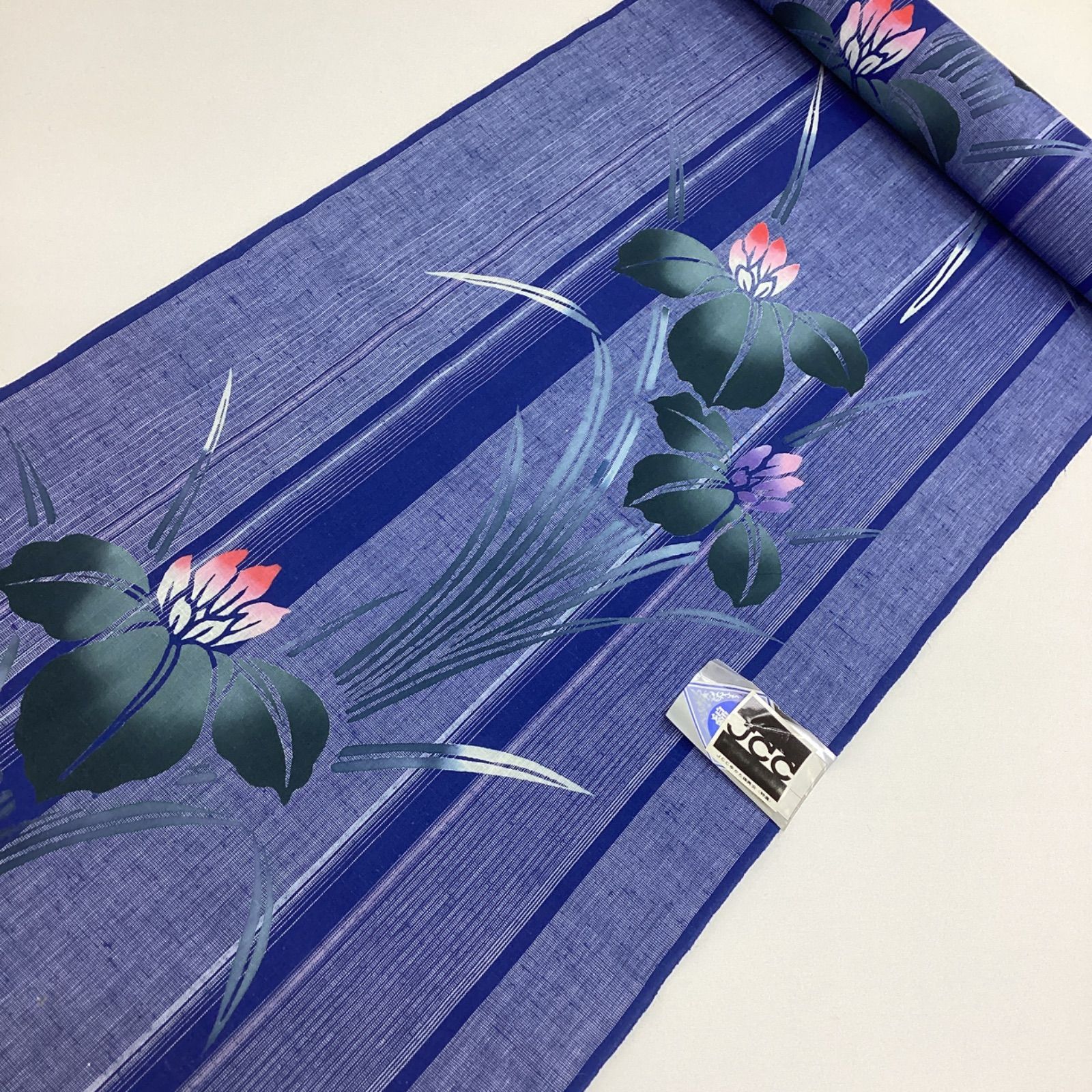 中古品　未使用　浴衣反物　夏着物反物　綿　菖蒲　R875