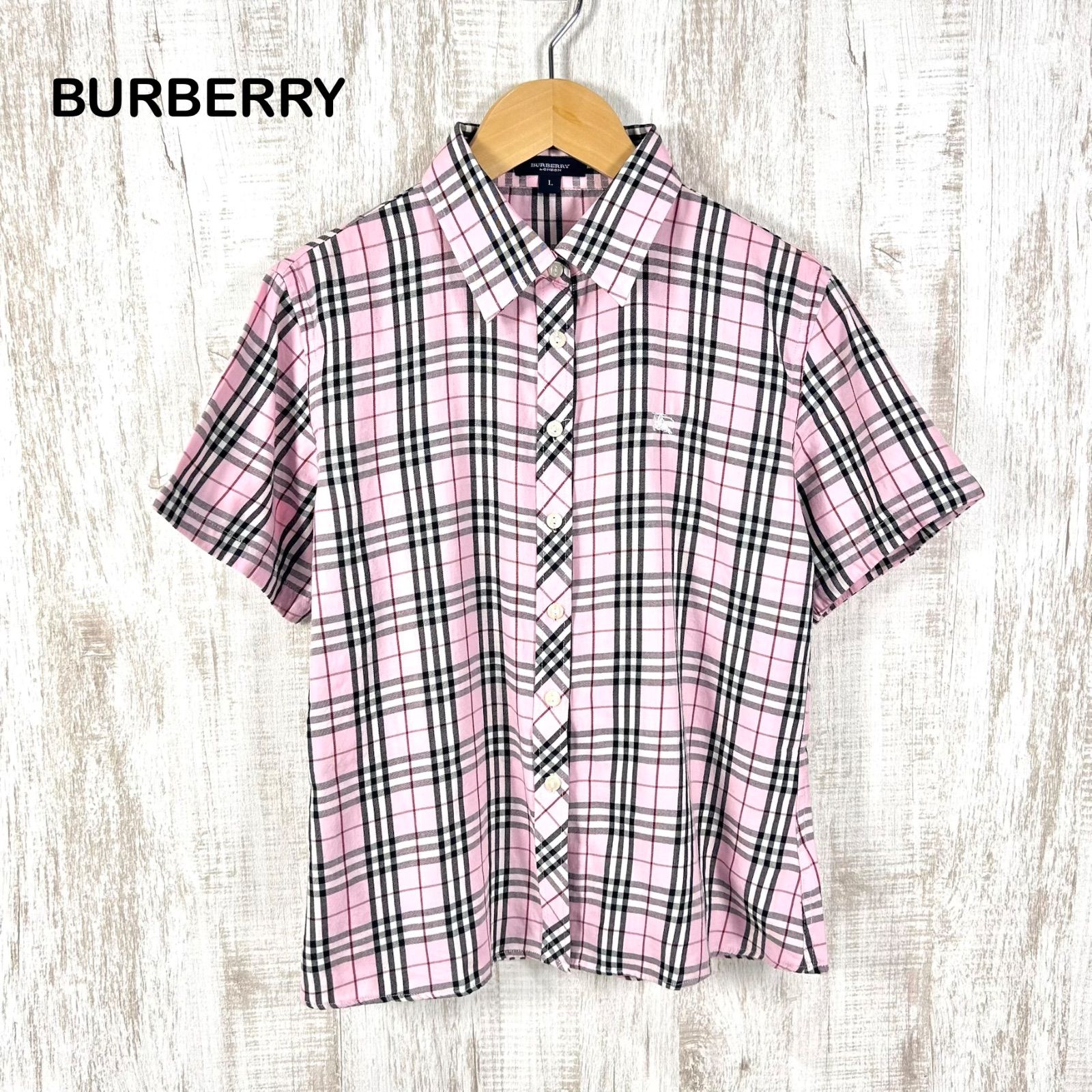BURBERRY LONDON バーバリーロンドン ホースロゴ刺繡 チェック シャツ ピンク