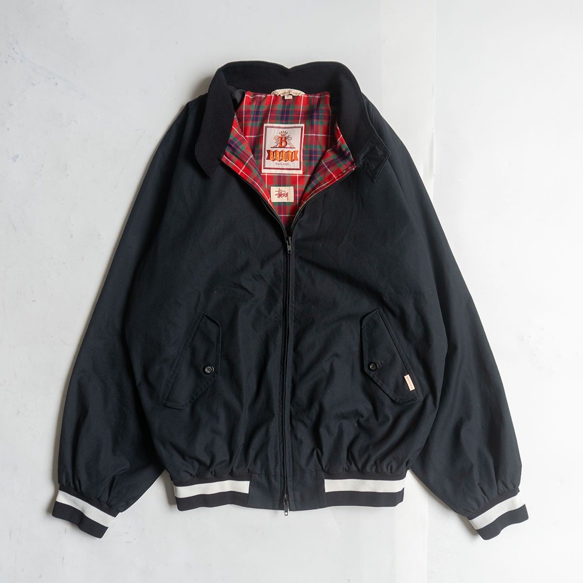 【STUSSYコラボ】 BARACUTA 【G9 スウィングトップ ハリントンジャケット】 L バラクータ ブラック ルーマニア製 s2605097