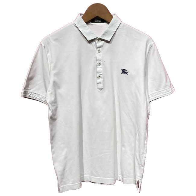 【中古】　BURBERRY BLACK LABEL　ポロシャツ　半袖　トップス　無地　ワンポイント　刺しゅう　日本製　古着　/1156