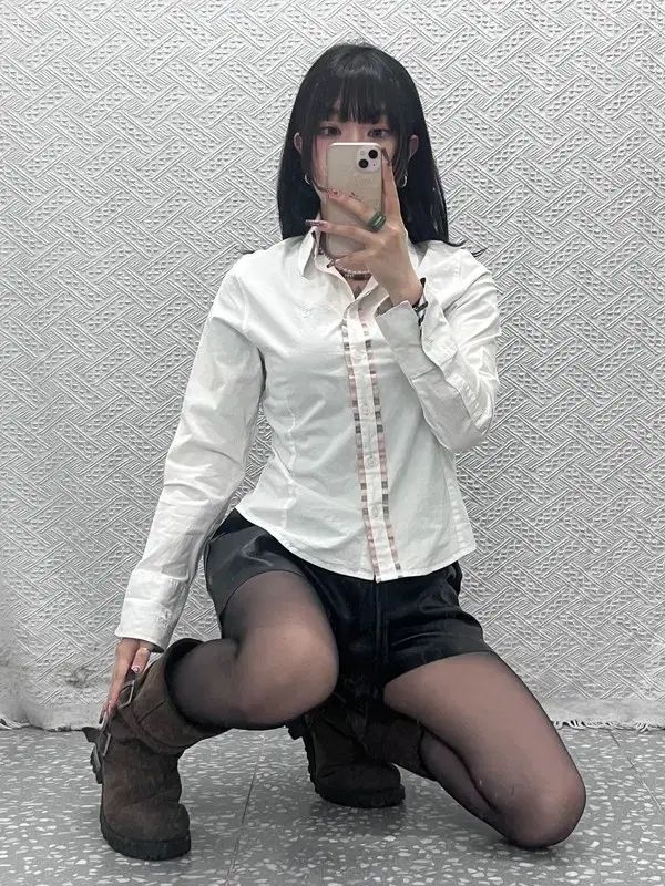 バーバリー ヴィンテージ フェミニン 白クリーム ノヴァチェック シャツ XL C11877