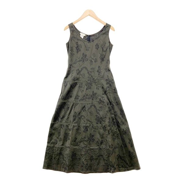 DRIES VAN NOTEN ドリス ヴァン ノッテン ノースリーブワンピース 花柄 レディース 36 Mサイズ相当 ダークグリーン トップス IL19000■