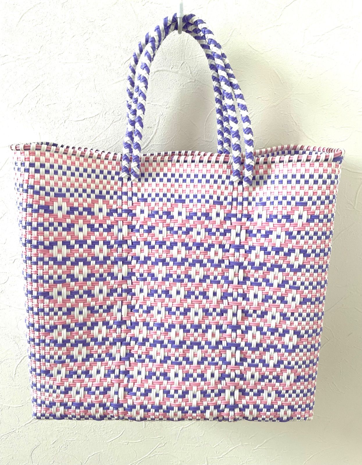 メキシコ製メルカドバッグMサイズ/ピンクパープルホワイトロンボ