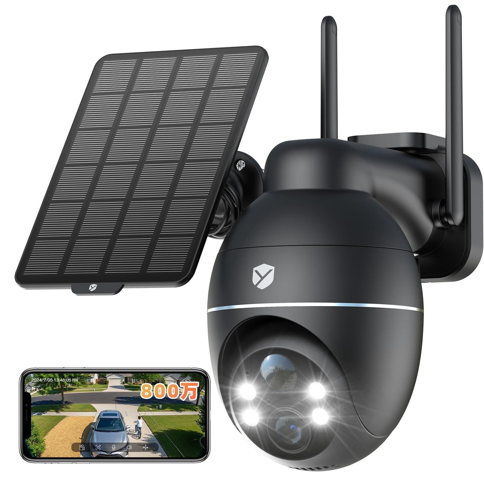 800万画素・360度PTZ Dipclea 防犯カメラ 屋外 ソーラー 家庭用 4k wifi camera 監視カメラ ワイヤレス/防犯対策/PIR人体検知/警報通知/夜間カラー撮影/2.4GHzWiFiのみ Alexa/google対応 0b45fbb5
