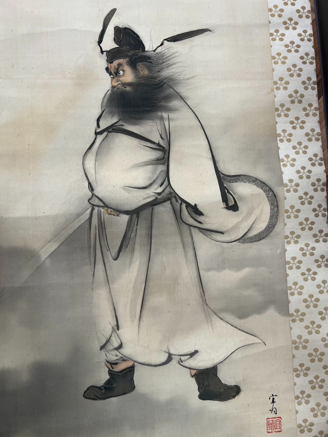 掛軸 鍾馗図 肉筆 掛け軸 武者図 中国人物画 魔除け 縁起物 在銘 古