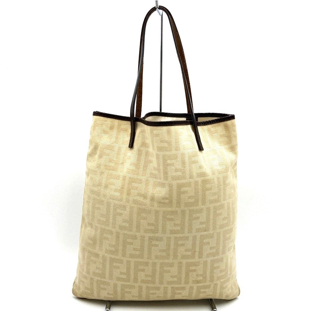 FENDI フェンディ 86160440002 ズッカ トートバッグ ポーチ付き キャンバス/レザー ベージュ アイボリー レディース