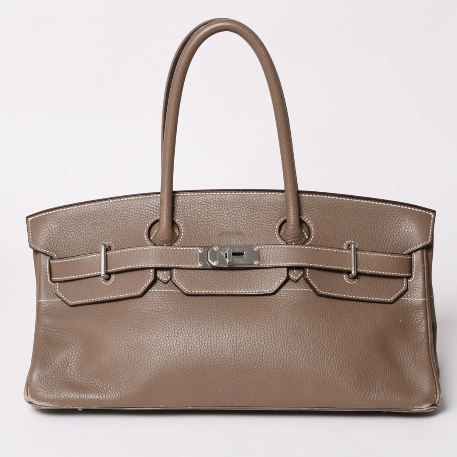 HERMES エルメス ショルダーバーキン42 ハンドバッグ □J刻印 トリヨンクレマンス エトゥープ SV金具 内縫い ゴルチエ期 美品 中古 4a003173