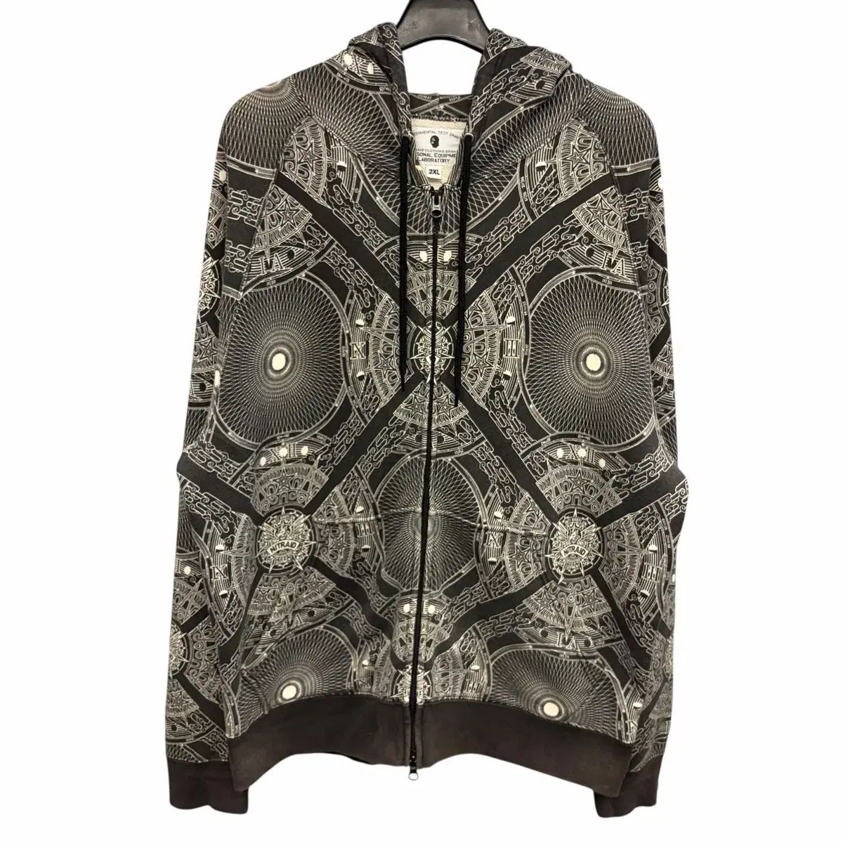ニットレイヤード ジャカード パータン ツーウェイ フードジップアップ 2XL