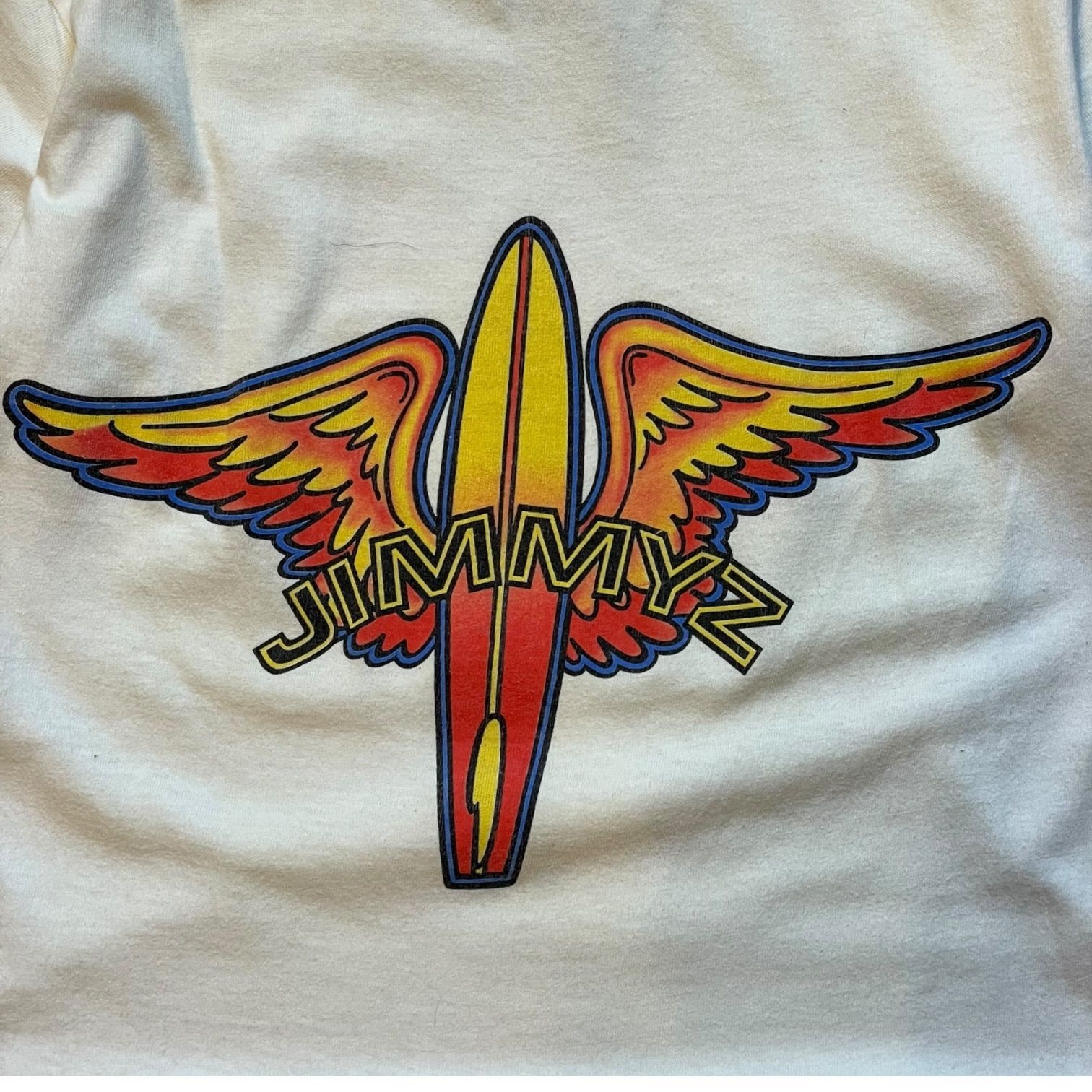 90s JIMMYZ Print S/S Tee 白 S ジミーズ Tシャツ オールドサーフ 