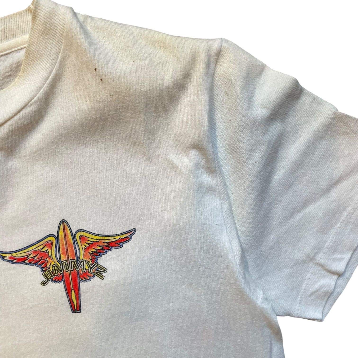 90s JIMMYZ Print S/S Tee 白 S ジミーズ Tシャツ オールドサーフ 