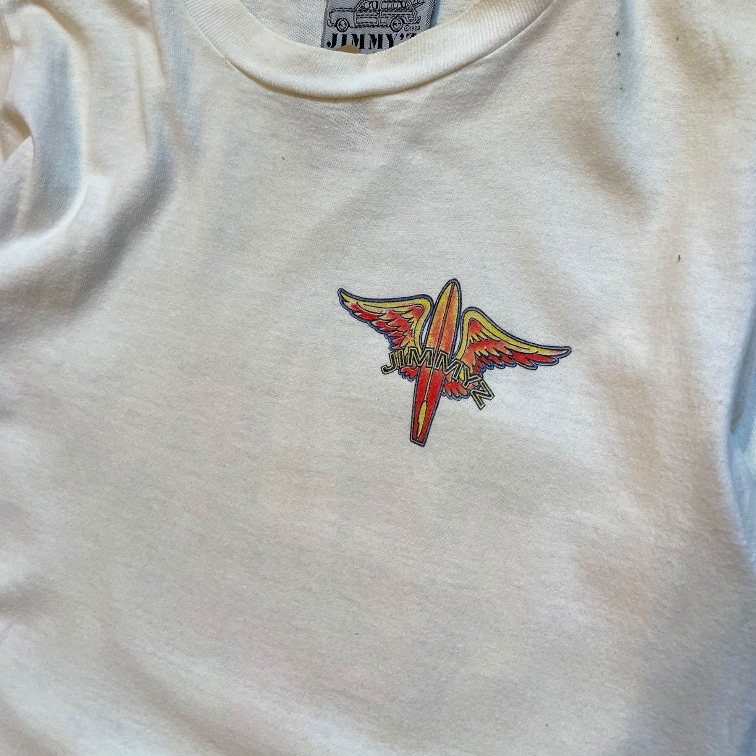 90s JIMMYZ Print S/S Tee 白 S ジミーズ Tシャツ オールドサーフ 