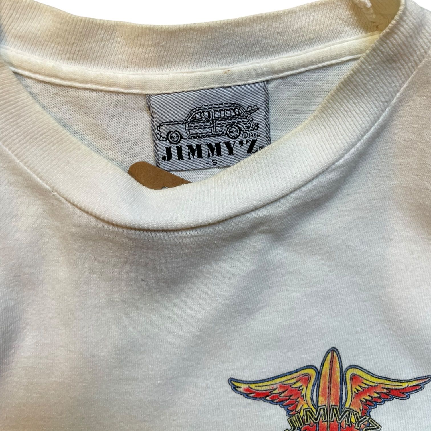 90s JIMMYZ Print S/S Tee 白 S ジミーズ Tシャツ オールドサーフ 