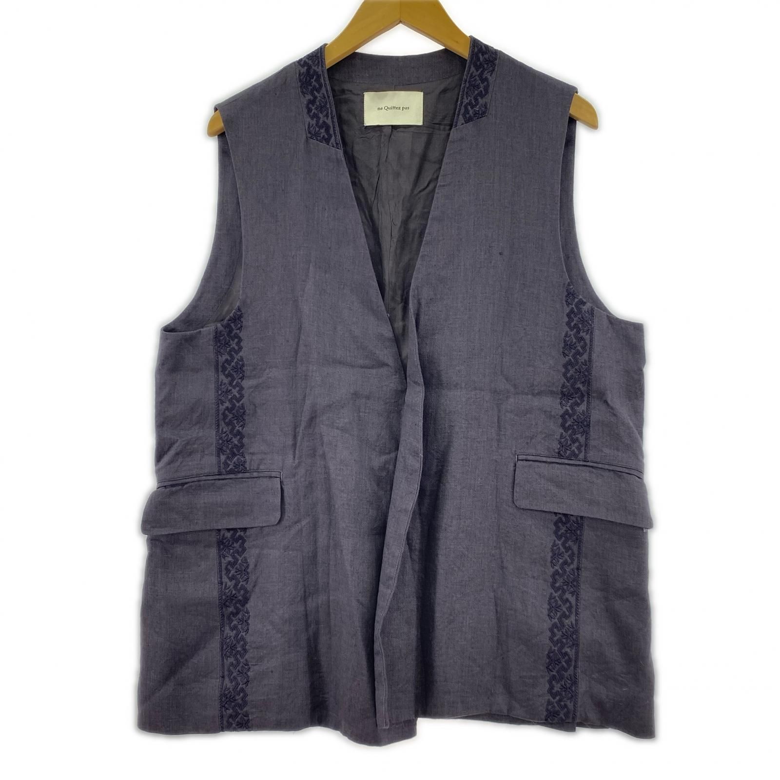 ne Quittez pas 　Linen Twill Embroidery Gilet