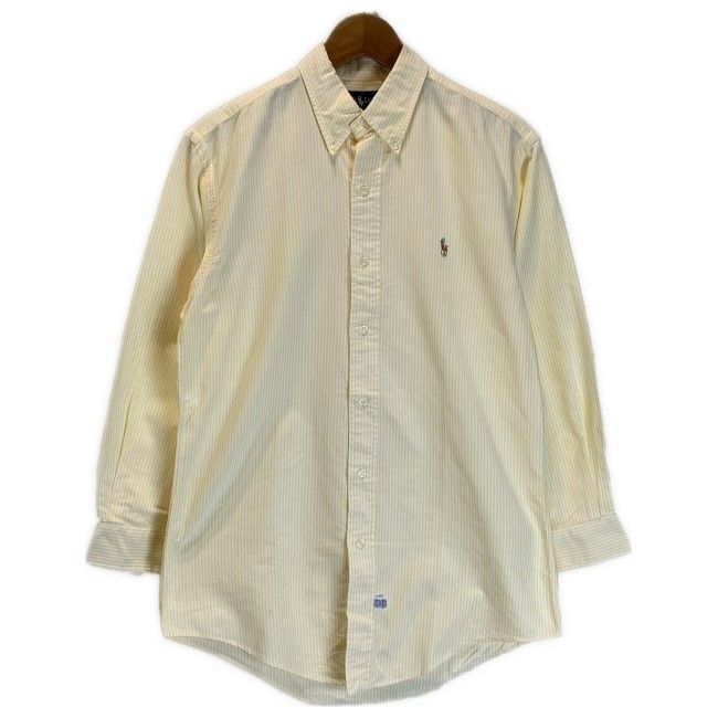 【中古】　RALPH LAUREN　ストライプシャツ　長袖　シャツ　トップス　ボタンダウン　ワンポイント　スモールポニー　刺しゅう　古着　/1153