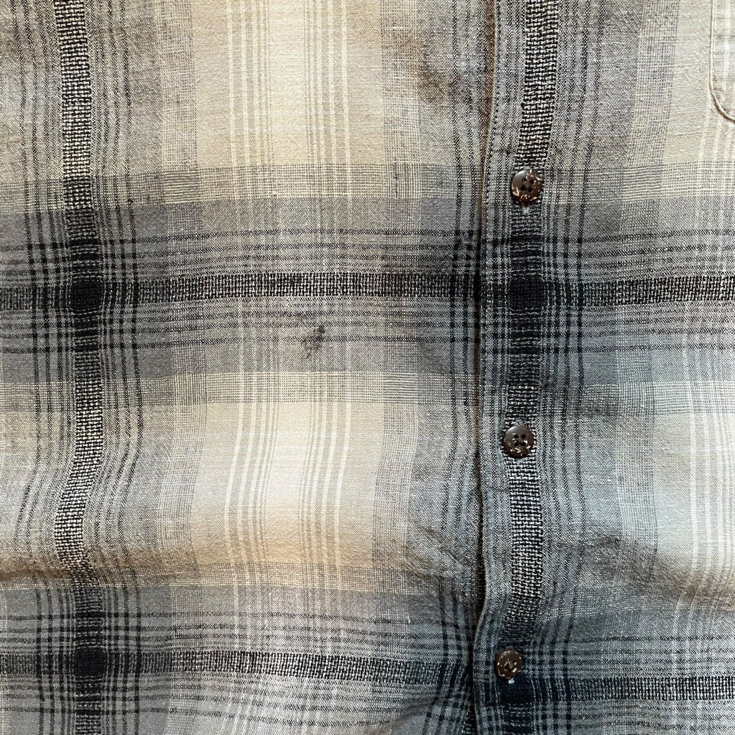 ARROW Ombre Check Linen S/S Shirt 黒白 L アロー 半袖シャツ リネンシャツ オンブレチェック