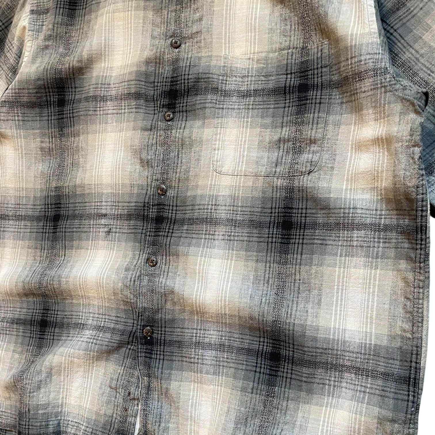 ARROW Ombre Check Linen S/S Shirt 黒白 L アロー 半袖シャツ リネンシャツ オンブレチェック