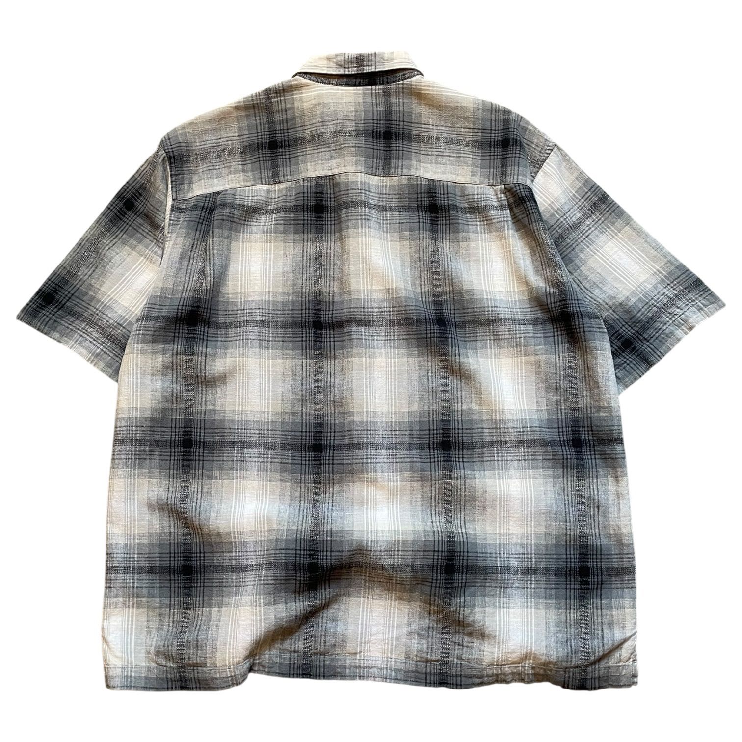 ARROW Ombre Check Linen S/S Shirt 黒白 L アロー 半袖シャツ リネンシャツ オンブレチェック