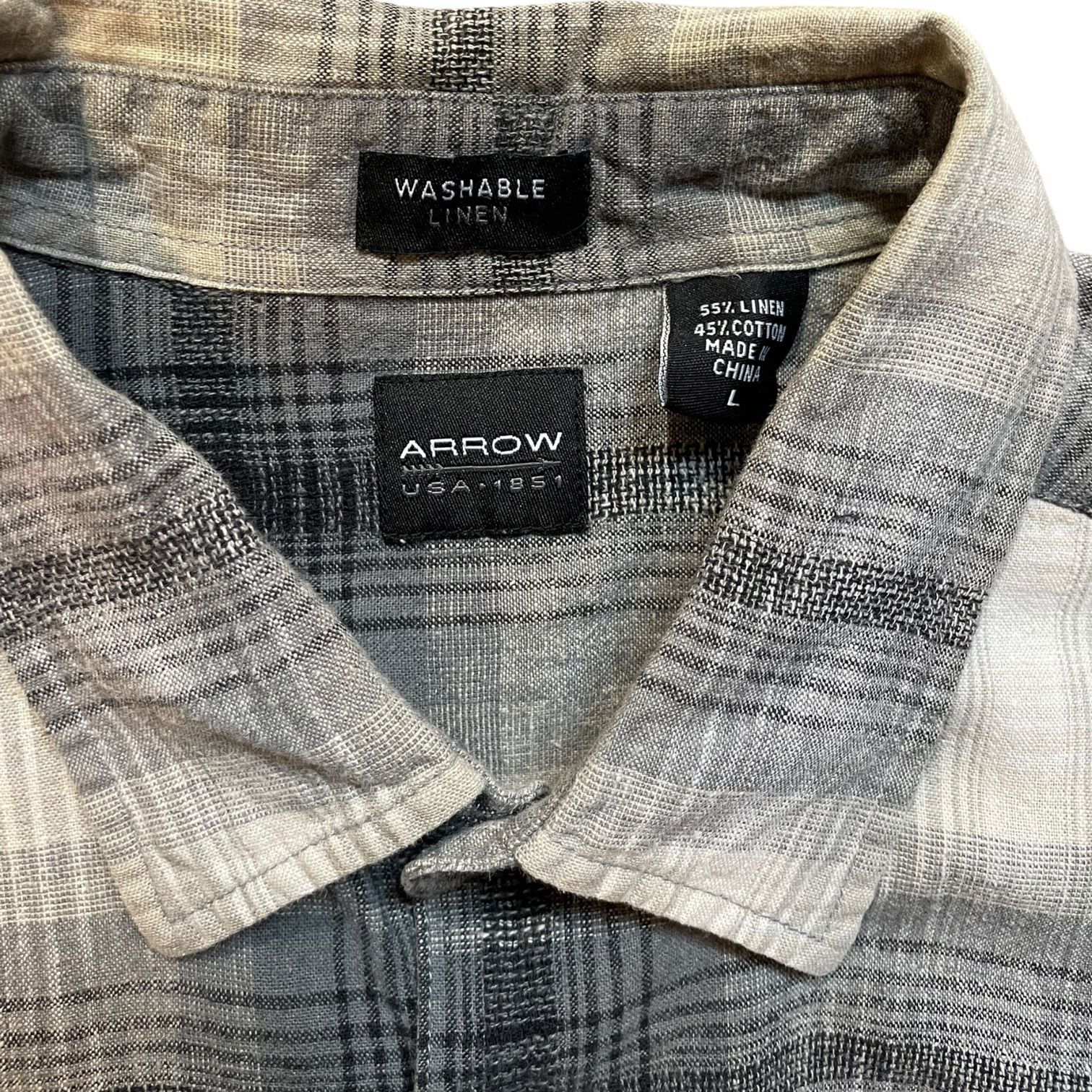 ARROW Ombre Check Linen S/S Shirt 黒白 L アロー 半袖シャツ リネンシャツ オンブレチェック
