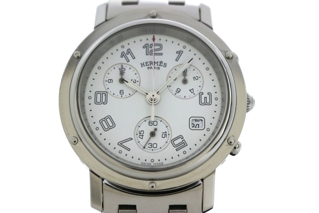 HERMES エルメス クリッパー クロノグラフ CL1.910 腕時計 ステンレススチール ホワイト メンズ クオーツ 2181000003104 【200】【中古】 85,759円