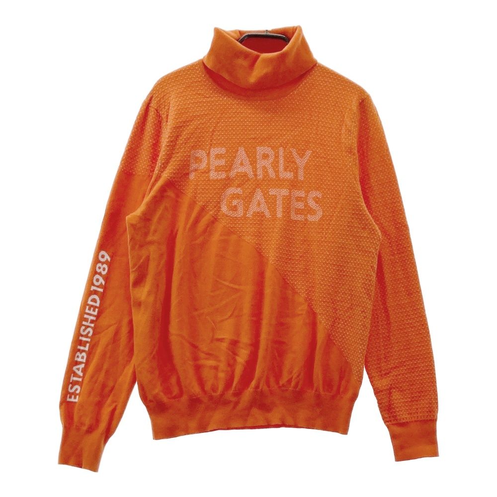 サイズ：2 PEARLY GATES パーリーゲイツ 2024年モデル コットン混 タートルネック ニットセーター 総柄 オレンジ系 [240101701052] ゴルフウェア レディース ストスト