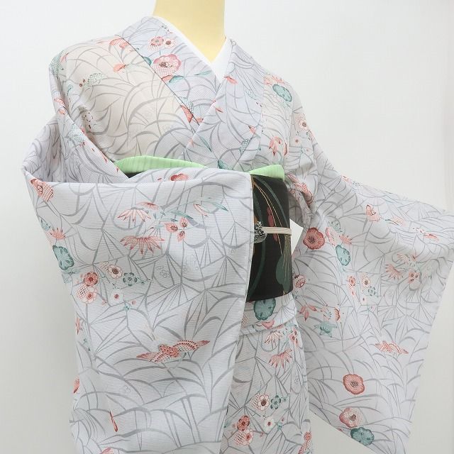 六花-RIKKA- 美品 洗える夏着物 紅型調 トールサイズ 絽 松竹梅 橘 鶴