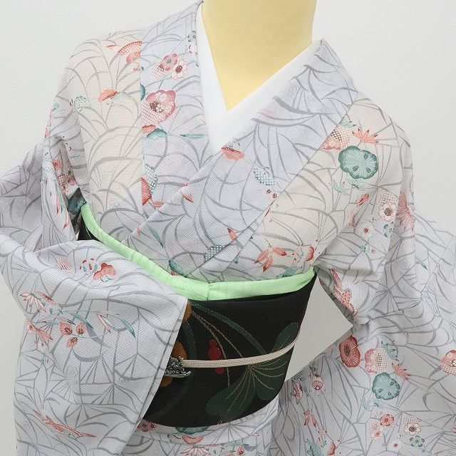 六花-RIKKA- 美品 洗える夏着物 紅型調 トールサイズ 絽 松竹梅 橘 鶴