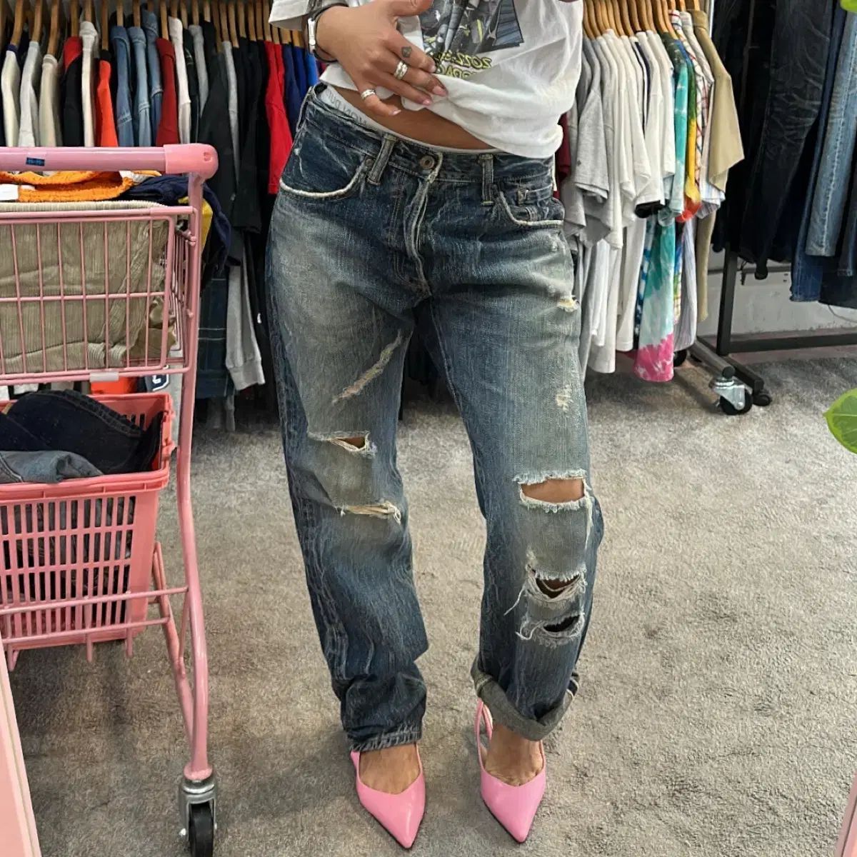 EDWIN505 セルビッジ ダメージ クリンクルウォッシュ パンツ(30)