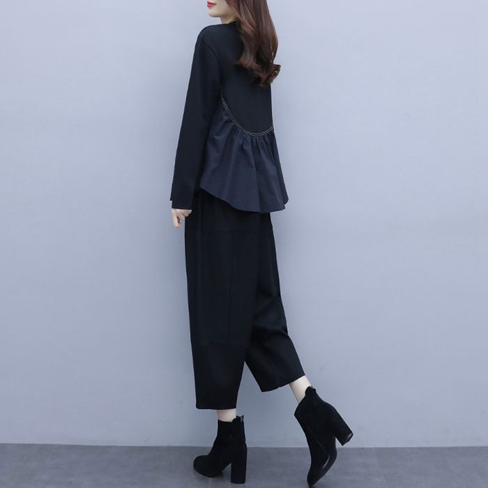 人気商品 セットアップ レディース 2点セット パンツスーツ スーツ パンツ トップス 長袖 ロング クルーネック 春 秋 ゆったり 大人 楽ちん おしゃれ 通勤 セレモニースーツ 入学式 ママスーツ 卒業式 母 卒園式