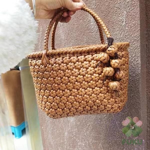 人気商品 山葡萄 かごバッグ 浴衣バッグ 中 横長 巾着内袋 六角花編み 浴衣 かごバッグ かご バッグ カゴ バッグ 籠 レディース トートバッグ コンパクト
