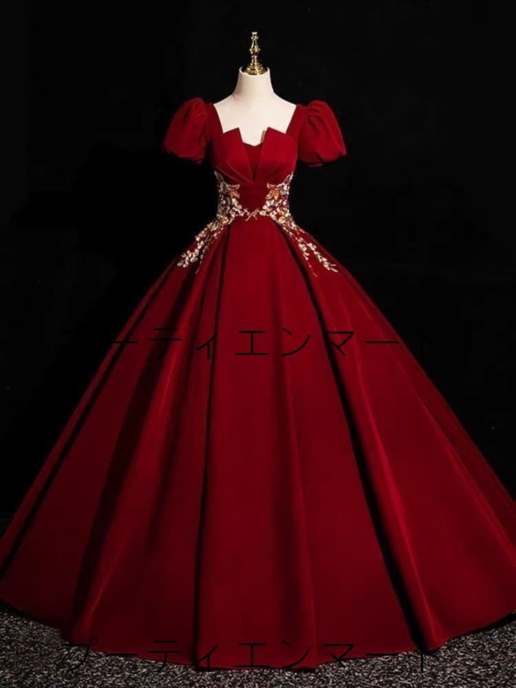人気商品 人気品漂う赤ドレスと繊細な刺繍が美しいラグジュアリーロング 前撮り