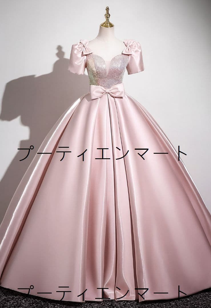 人気商品 新品 淡い桜色に輝く グリッターボディが美しいロマンティックドレス