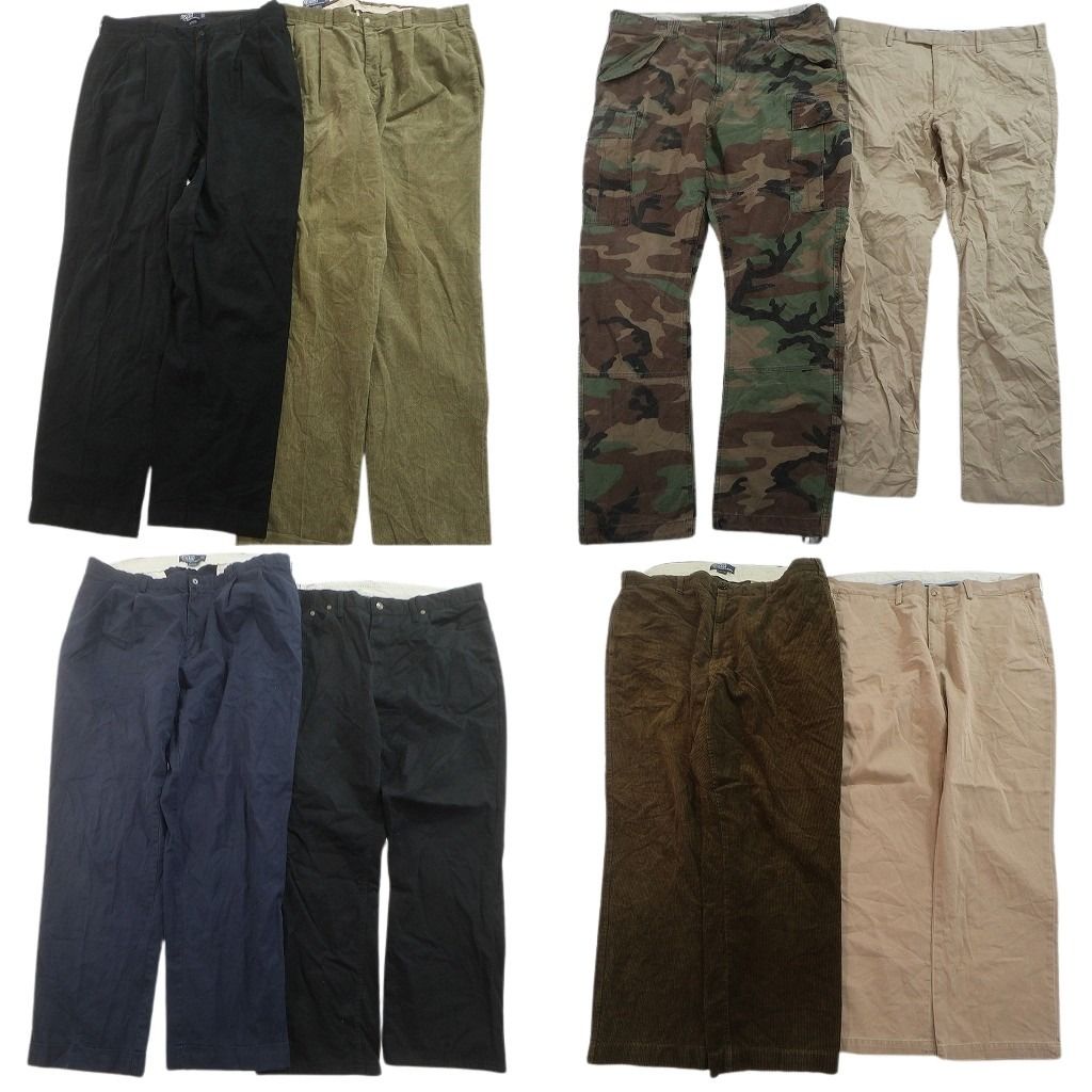 古着卸 まとめ売り ラルフローレン パンツ MIX 8枚セット ( メンズ 40/38 ) 90s コーデュロイ 2タック カーゴ 迷彩柄 中古 古着 NE9664