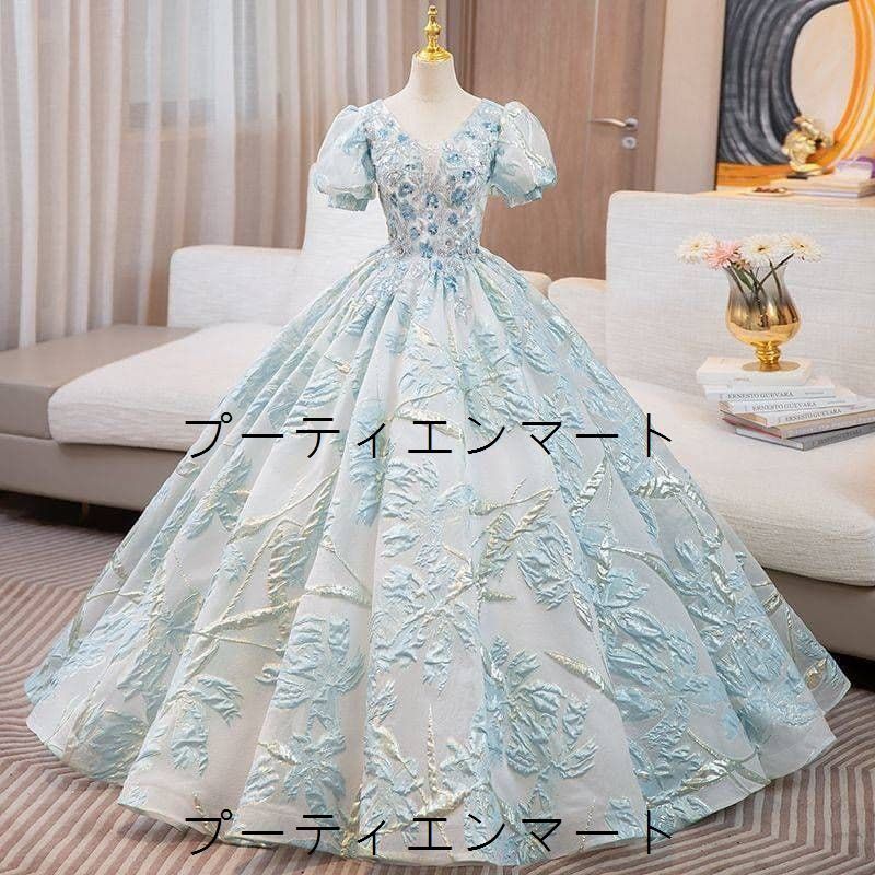 人気商品 新品 フラワー刺繍フェアリープリンセスドレス ライトブルー カクテルドレス