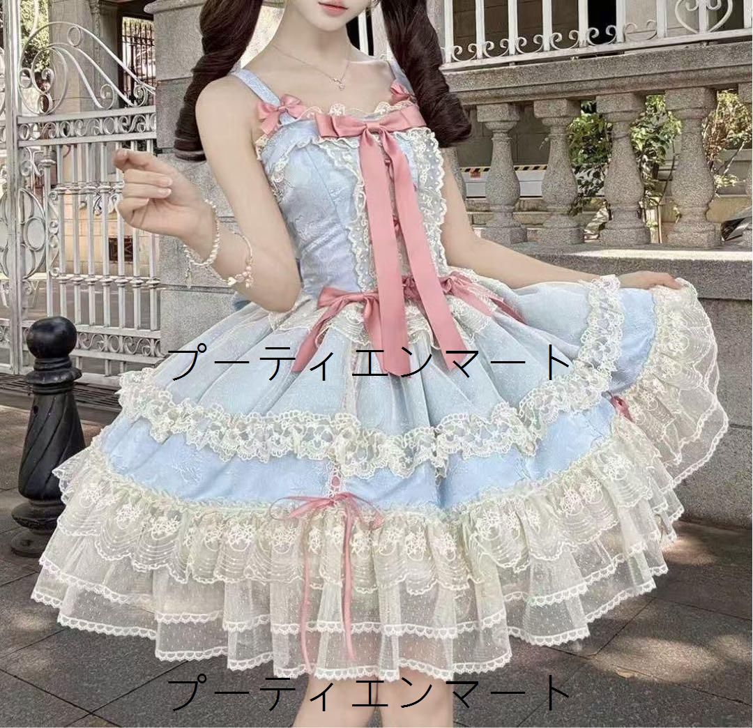 人気商品 ゴスロリ フリル　ロリータドレスJSK サスペンダードレス アイドル服 甘ロリ