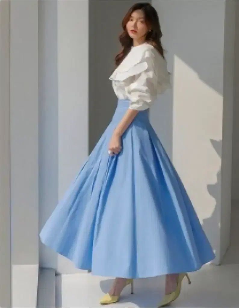 DINTディント テルプ コットン プリーツ スカート ミディ丈