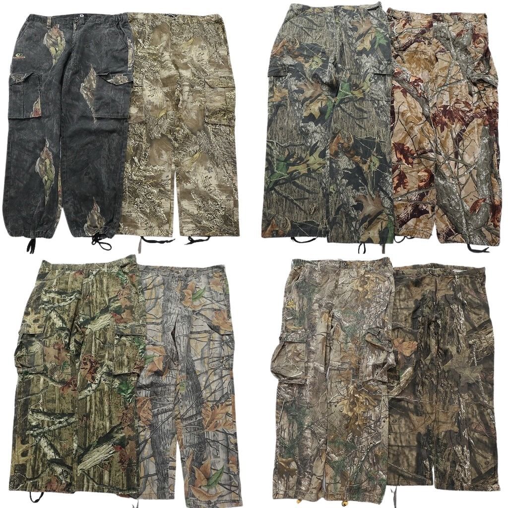 古着卸 まとめ売り ツリーカモ 迷彩柄 パンツ 8枚セット ( メンズ XL/2XL ) カーゴ モッシーオーク コットンパンツ 中古 古着 NE9772