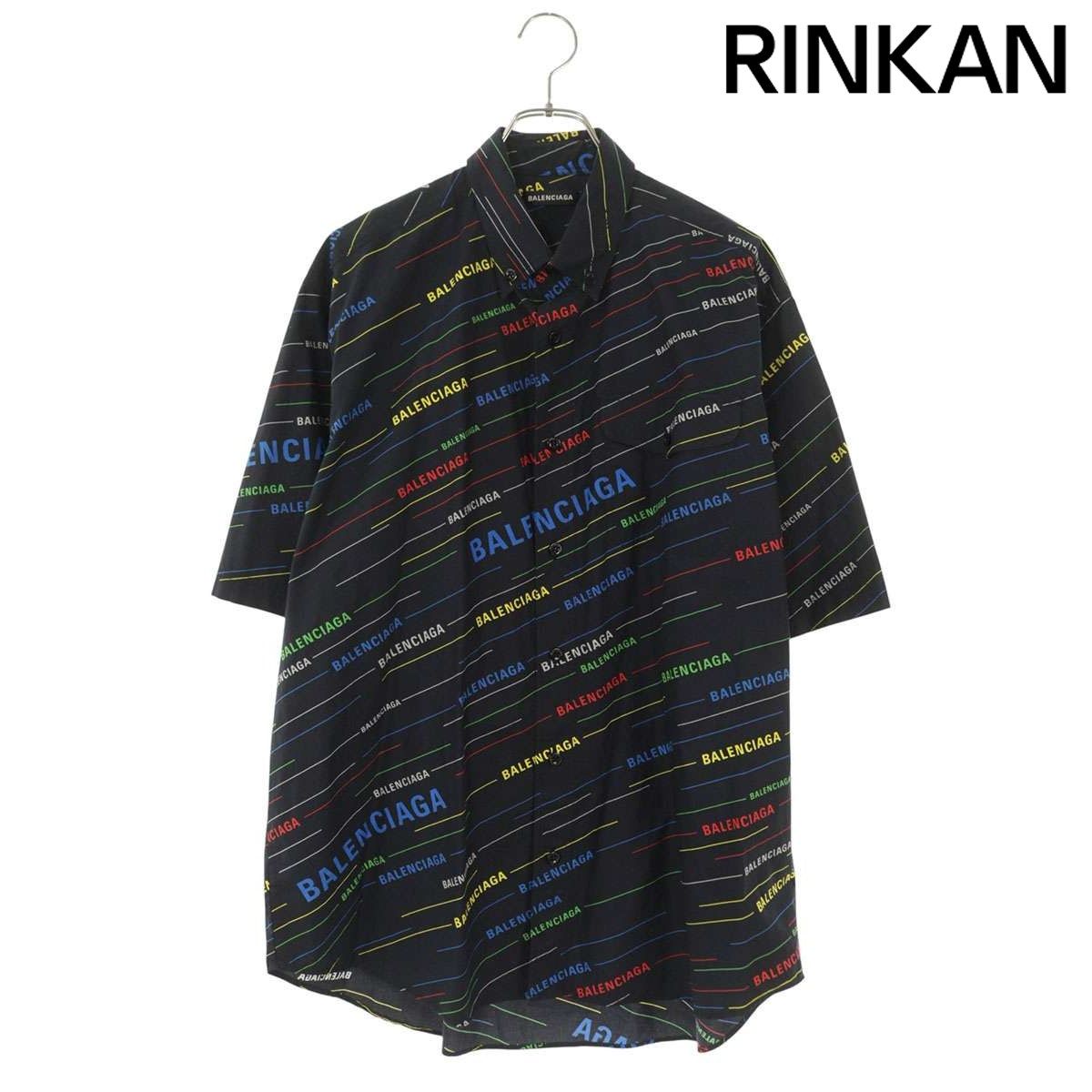 バレンシアガ 19SS 556869 TDL54 オーバーサイズロゴ総柄プリント半袖シャツ メンズ 38