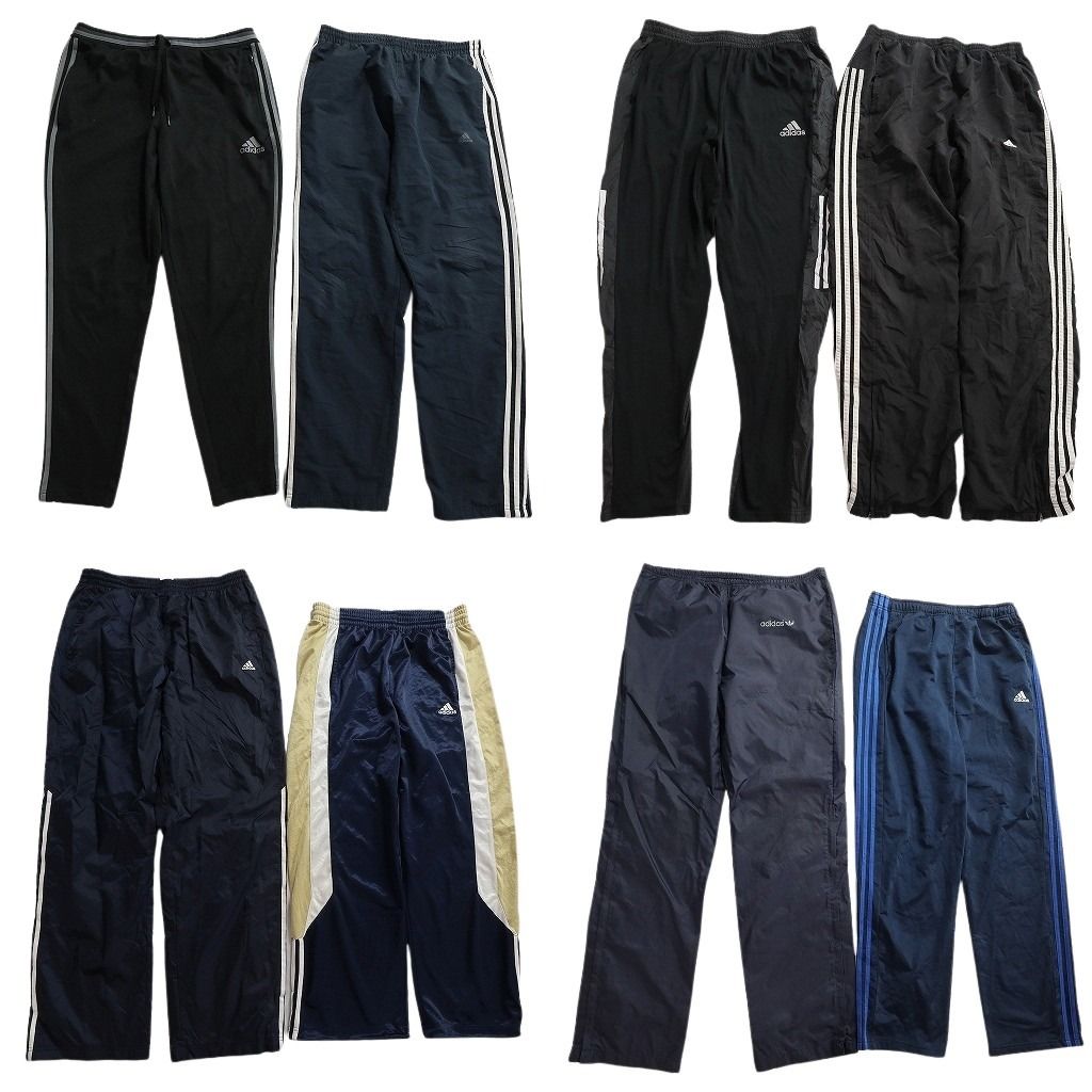 古着卸 まとめ売り アディダス パンツMIX 8枚セット ( メンズ L ) トラックパンツ ナイロンパンツ サイドジップ ブラック 中古 古着 NE9807