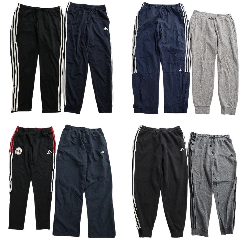 古着卸 まとめ売り アディダス パンツMIX 8枚セット ( メンズ L ) スウェパン ナイロンパンツ サイドジップ ブラック 中古 古着 NE9808