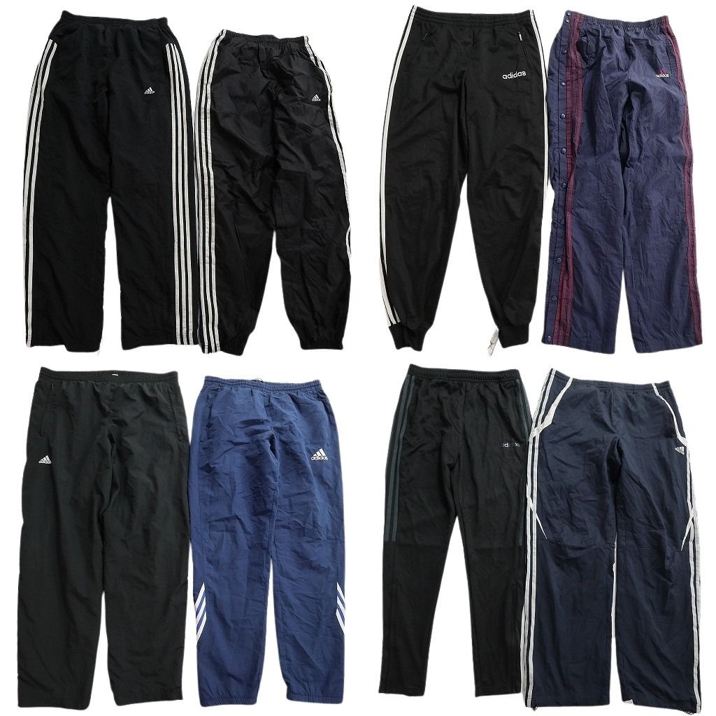 古着卸 まとめ売り アディダス パンツMIX 8枚セット ( メンズ M ) ナイロンパンツ トラックパンツ サイドジップ ブラック 中古 古着 NE9817