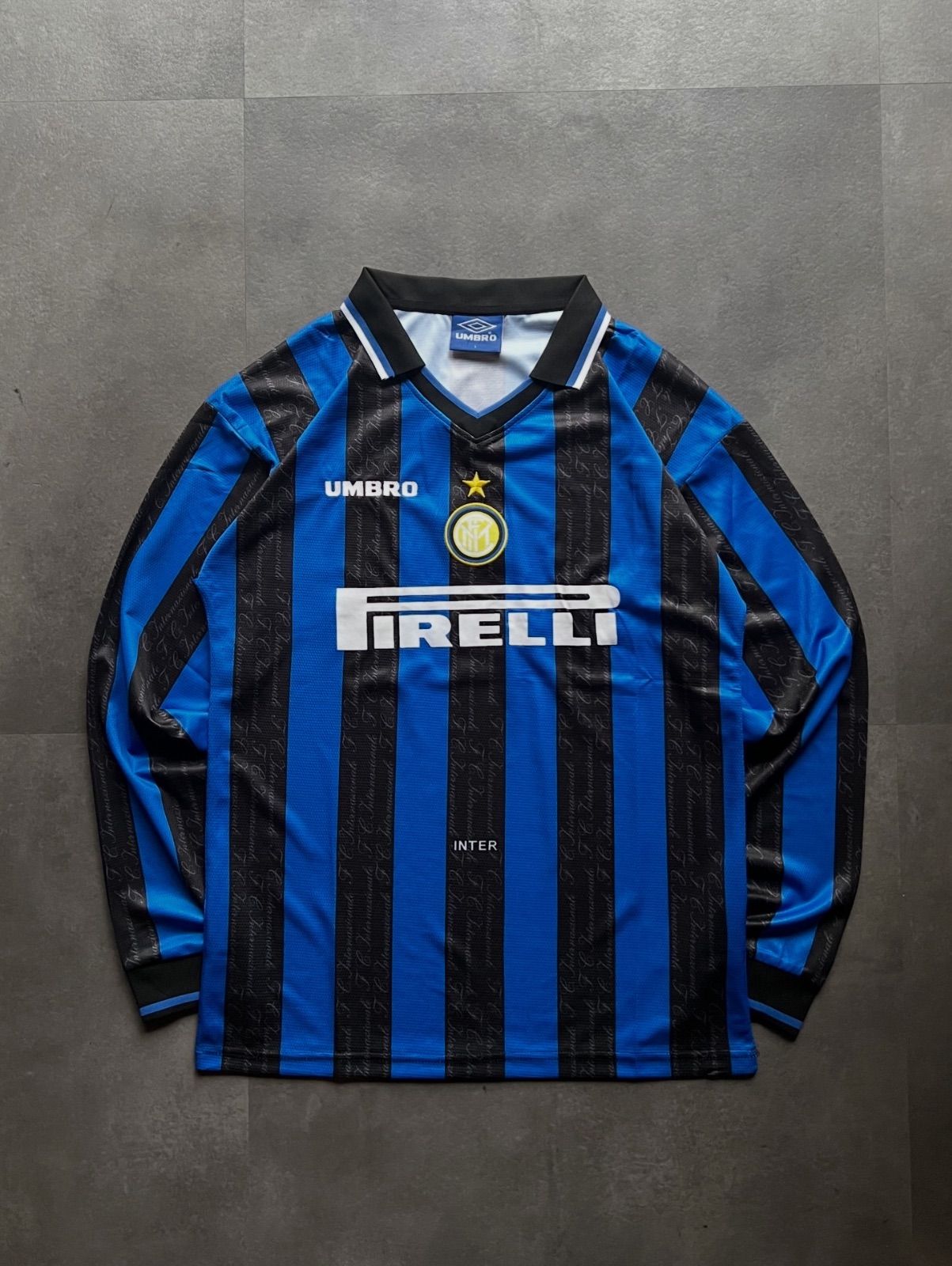 UMBRO Inter Milan ユニフォーム PIRELLI 長袖ゲームシャツ アンブロ L ブルー×ブラック