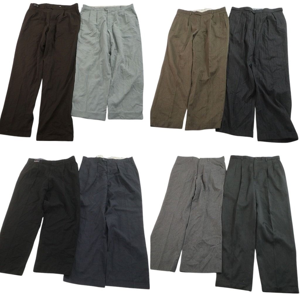 古着卸 まとめ売り スラックスパンツ 8枚セット ( メンズ 34 ) 2タック ブラウン ストライプ グレー 中古 古着 NE9876
